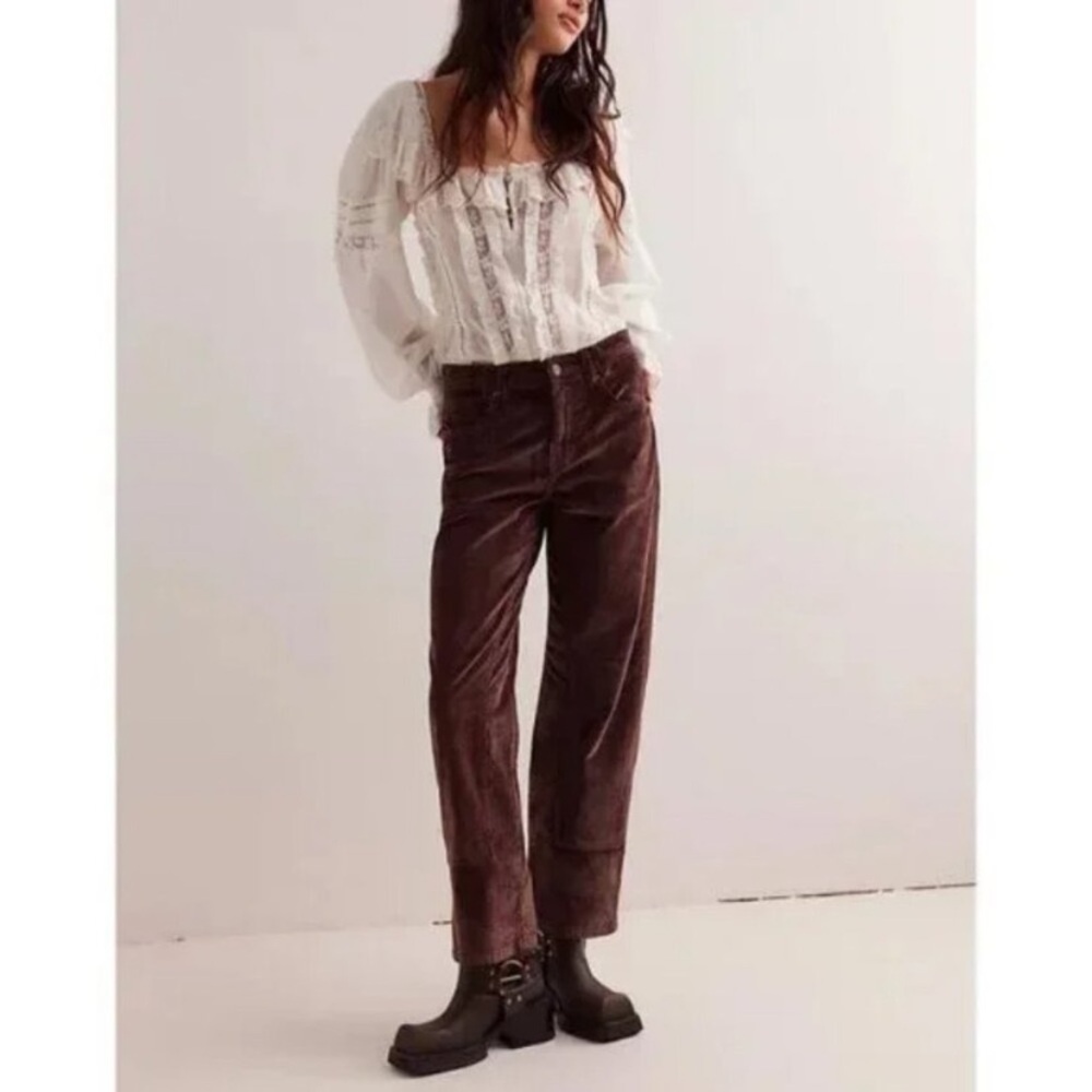 NWT We The Free Risk Taker High Rise Straight Chocolate Brown Corduroy Pants